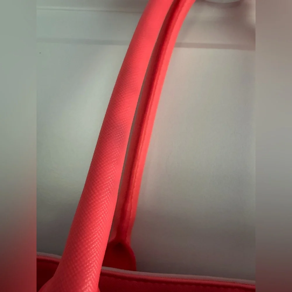 Ted Baker Pink and Neon Coral Saffiano Contrast Tote with Gold Hardware